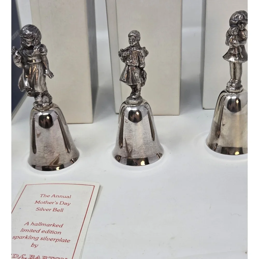 Reed‎ & Barton Silverplate Figural Bells Lot of 6 Mother's Day Easter w/ Boxes